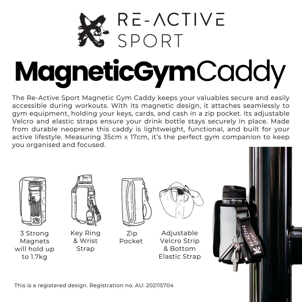 RE-ACTIVE SPORT Magnetic Gym Caddy - JET BLACK-Neoprene-Willow Bay Australia