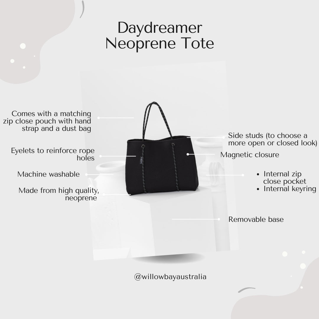 DAYDREAMER Neoprene Tote Bag with Closure - LIGHT MARLE-neoprene bag-shopping bag-handbag-travel bag-washable-vegan bag-Willow Bay Australia
