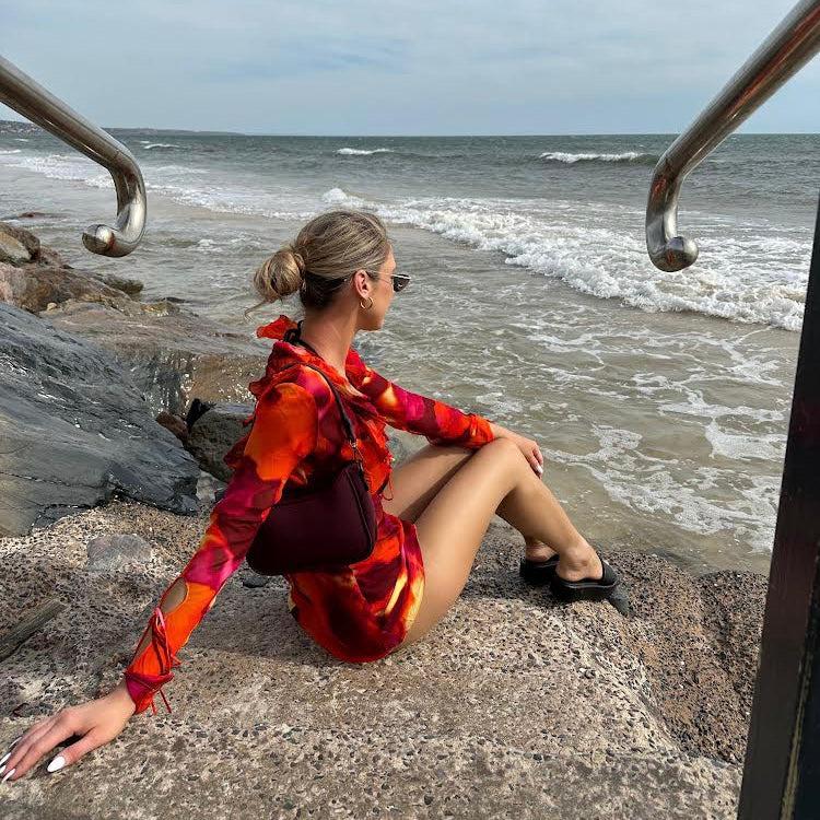 BAGUETTE Neoprene Bag - BURGUNDY-Handbag-Willow Bay Australia