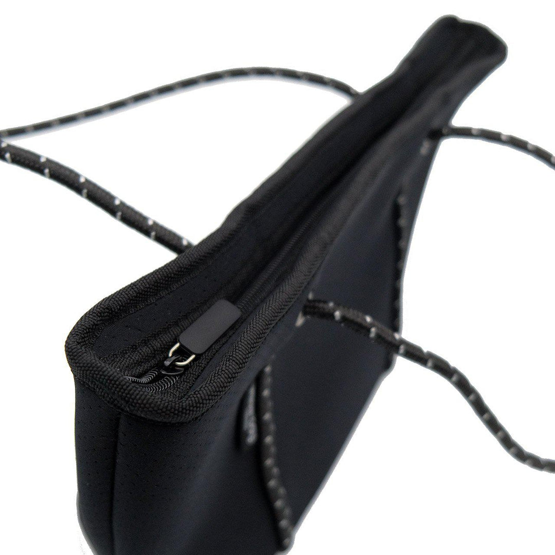 BOUTIQUE MINI Neoprene Tote Bag With Zip - BLACK-neoprene bag-shopping bag-handbag-travel bag-washable-vegan bag-Willow Bay Australia