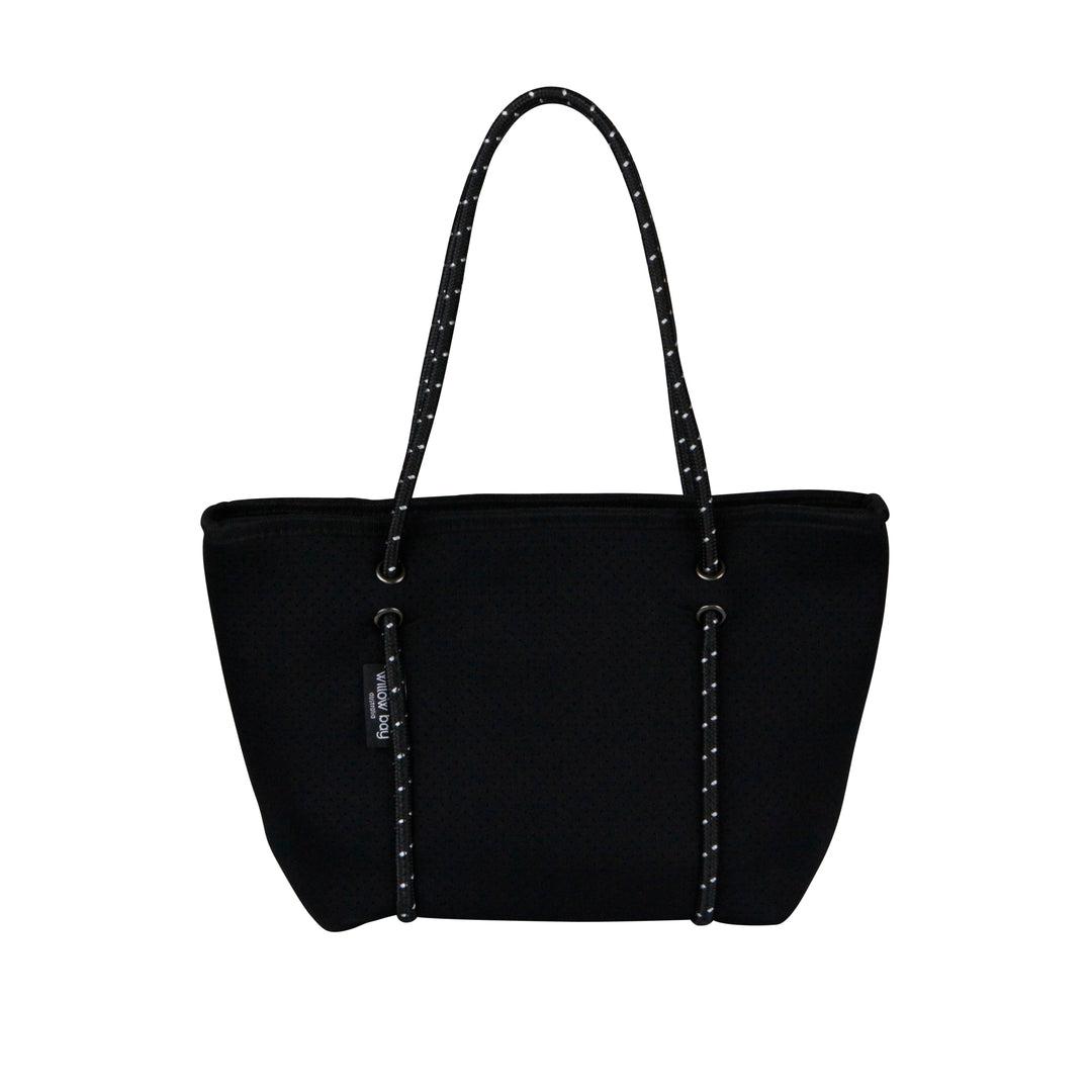 BOUTIQUE MINI Neoprene Tote Bag With Zip - BLACK-neoprene bag-shopping bag-handbag-travel bag-washable-vegan bag-Willow Bay Australia