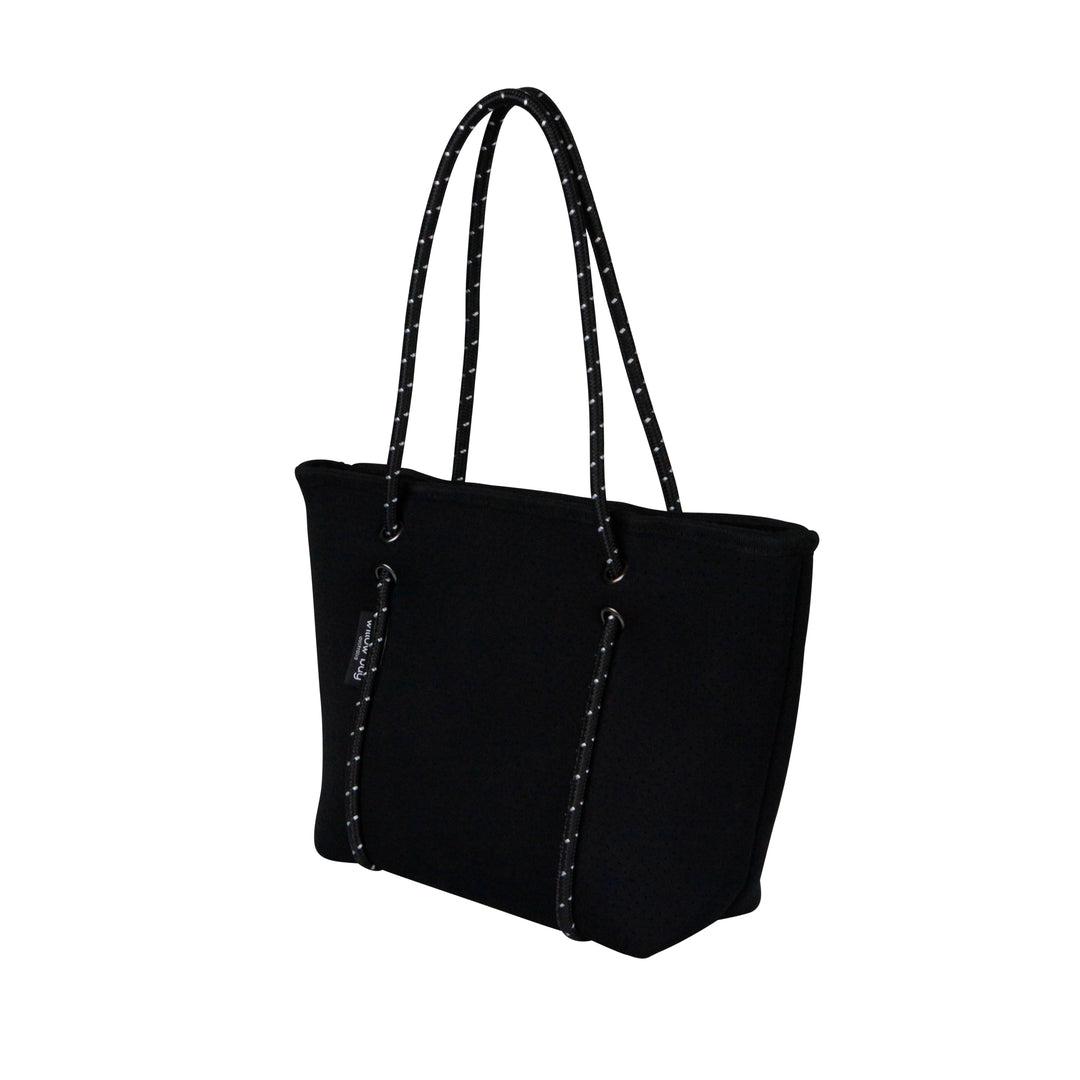 BOUTIQUE MINI Neoprene Tote Bag With Zip - BLACK-neoprene bag-shopping bag-handbag-travel bag-washable-vegan bag-Willow Bay Australia