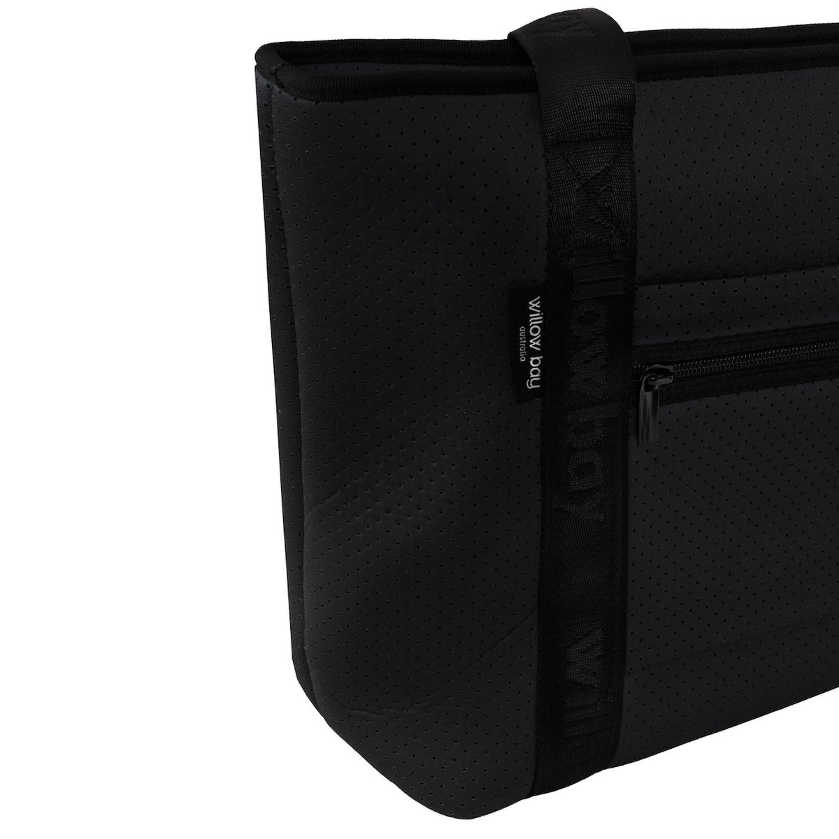 BOUTIQUE TRAVEL Neoprene Tote Bag With Zip (with luggage/trolley sleeve) - BLACK (With Black Handle)