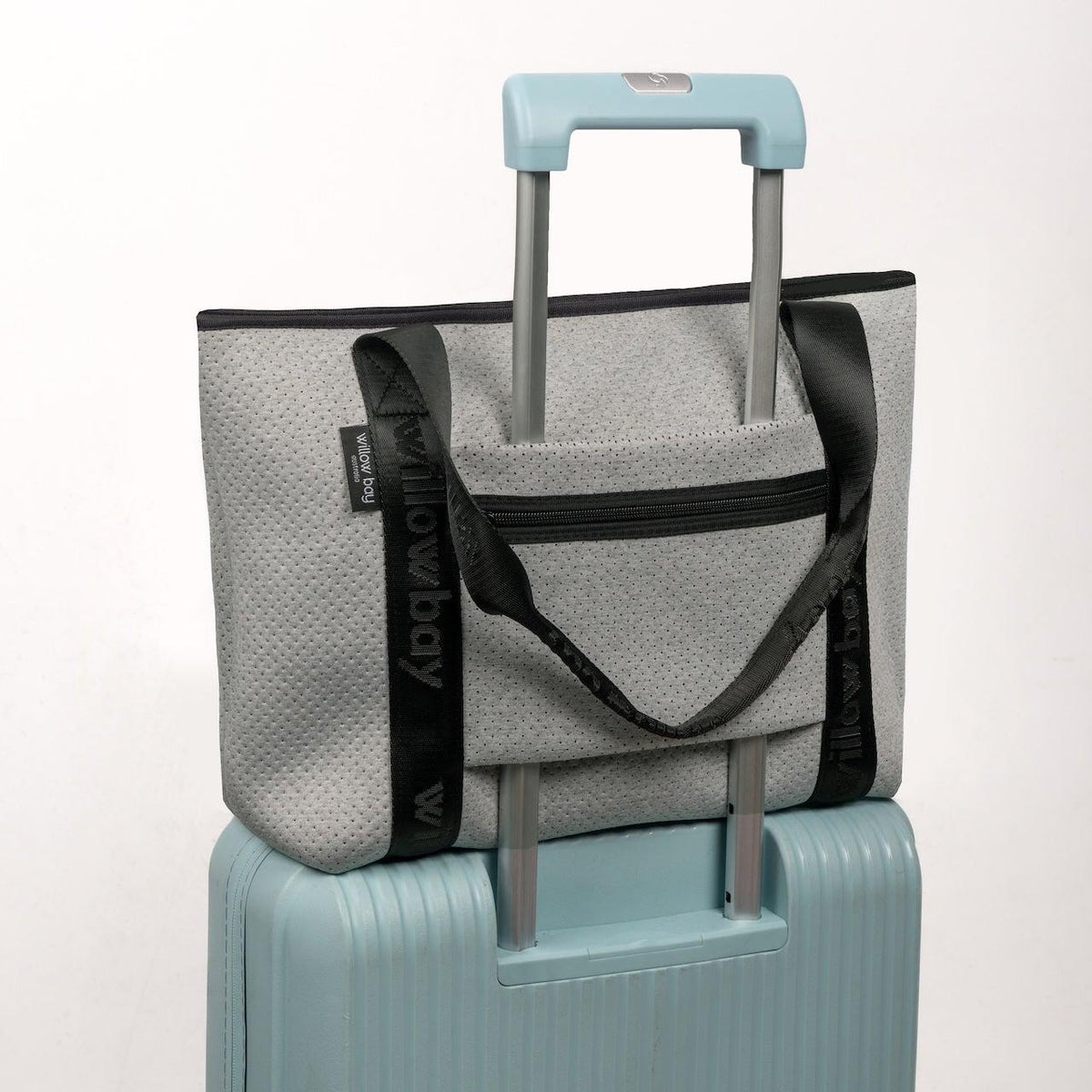 BOUTIQUE TRAVEL Neoprene Tote Bag With Zip (with luggage/trolley sleeve) - LIGHT MARLE