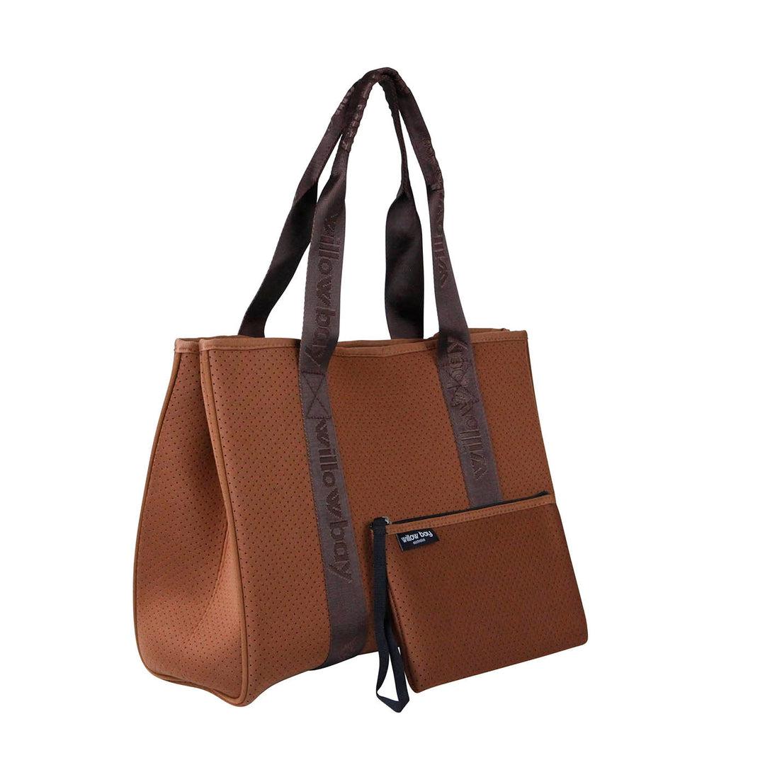 DAYDREAMER BRANDED Neoprene Tote Bag - RUST BROWN-neoprene bag-shopping bag-handbag-travel bag-washable-vegan bag-Willow Bay Australia