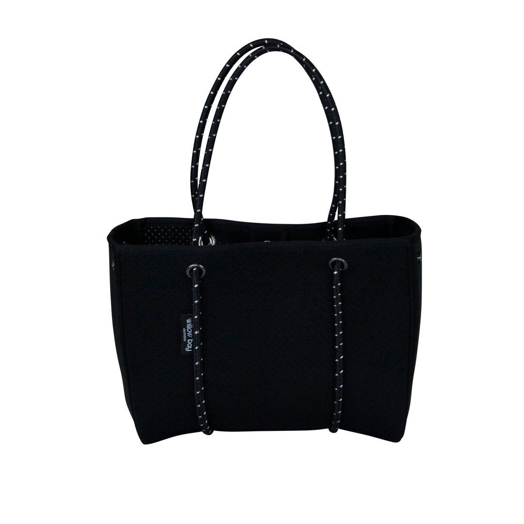 DAYDREAMER MINI Neoprene Tote Bag With Closure - BLACK-neoprene bag-shopping bag-handbag-travel bag-washable-vegan bag-Willow Bay Australia