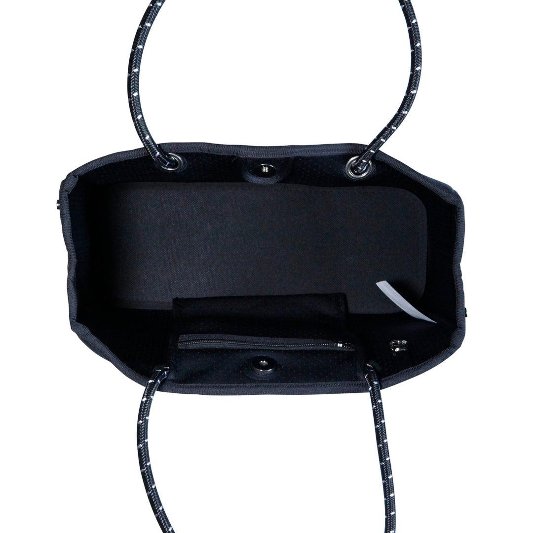 DAYDREAMER MINI Neoprene Tote Bag With Closure - BLACK-neoprene bag-shopping bag-handbag-travel bag-washable-vegan bag-Willow Bay Australia