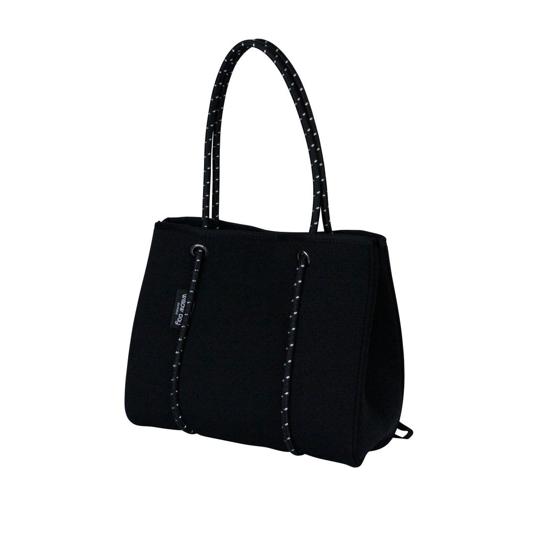 DAYDREAMER MINI Neoprene Tote Bag With Closure - BLACK-neoprene bag-shopping bag-handbag-travel bag-washable-vegan bag-Willow Bay Australia