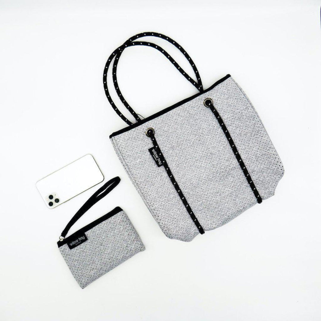 DAYDREAMER MINI Neoprene Tote with Closure - LIGHT MARLE-neoprene bag-shopping bag-handbag-travel bag-washable-vegan bag-Willow Bay Australia