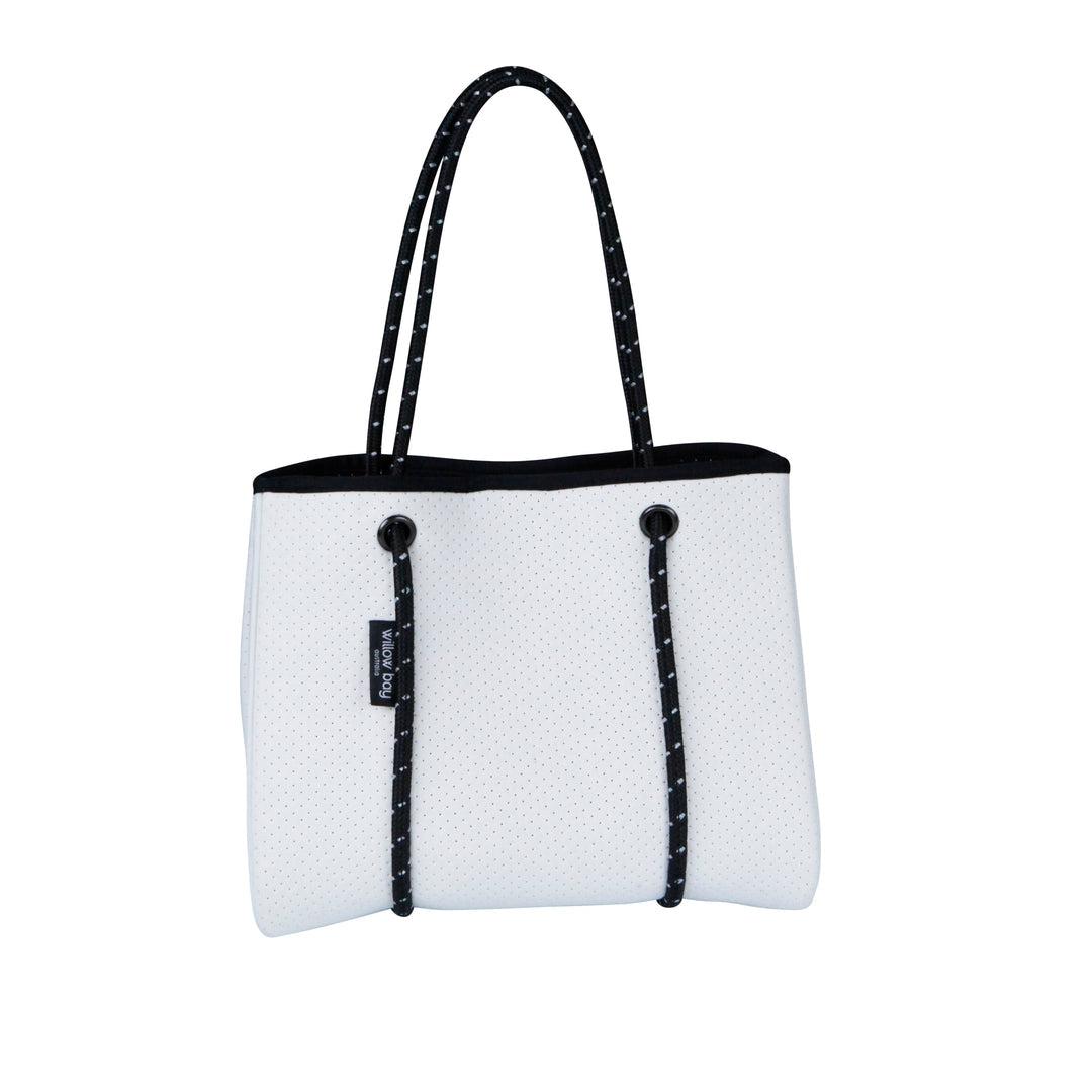 DAYDREAMER MINI Neoprene Tote with Closure - WHITE-neoprene bag-shopping bag-handbag-travel bag-washable-vegan bag-Willow Bay Australia