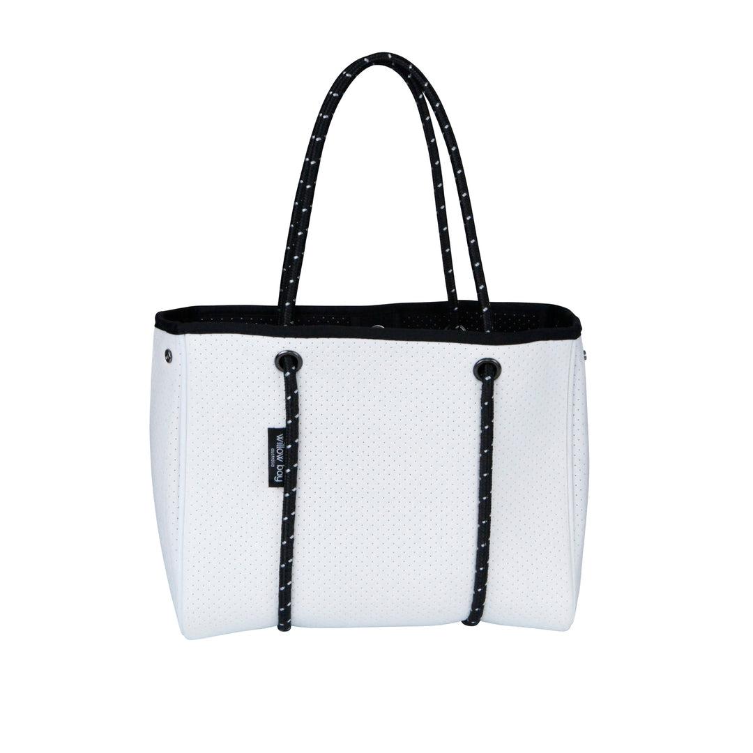 DAYDREAMER MINI Neoprene Tote with Closure - WHITE-neoprene bag-shopping bag-handbag-travel bag-washable-vegan bag-Willow Bay Australia