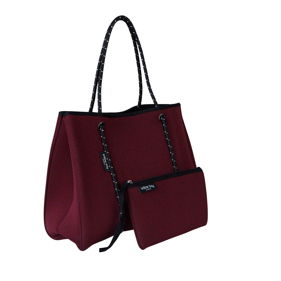 DAYDREAMER Neoprene Tote Bag with Closure - BURGUNDY-neoprene bag-shopping bag-handbag-travel bag-washable-vegan bag-Willow Bay Australia