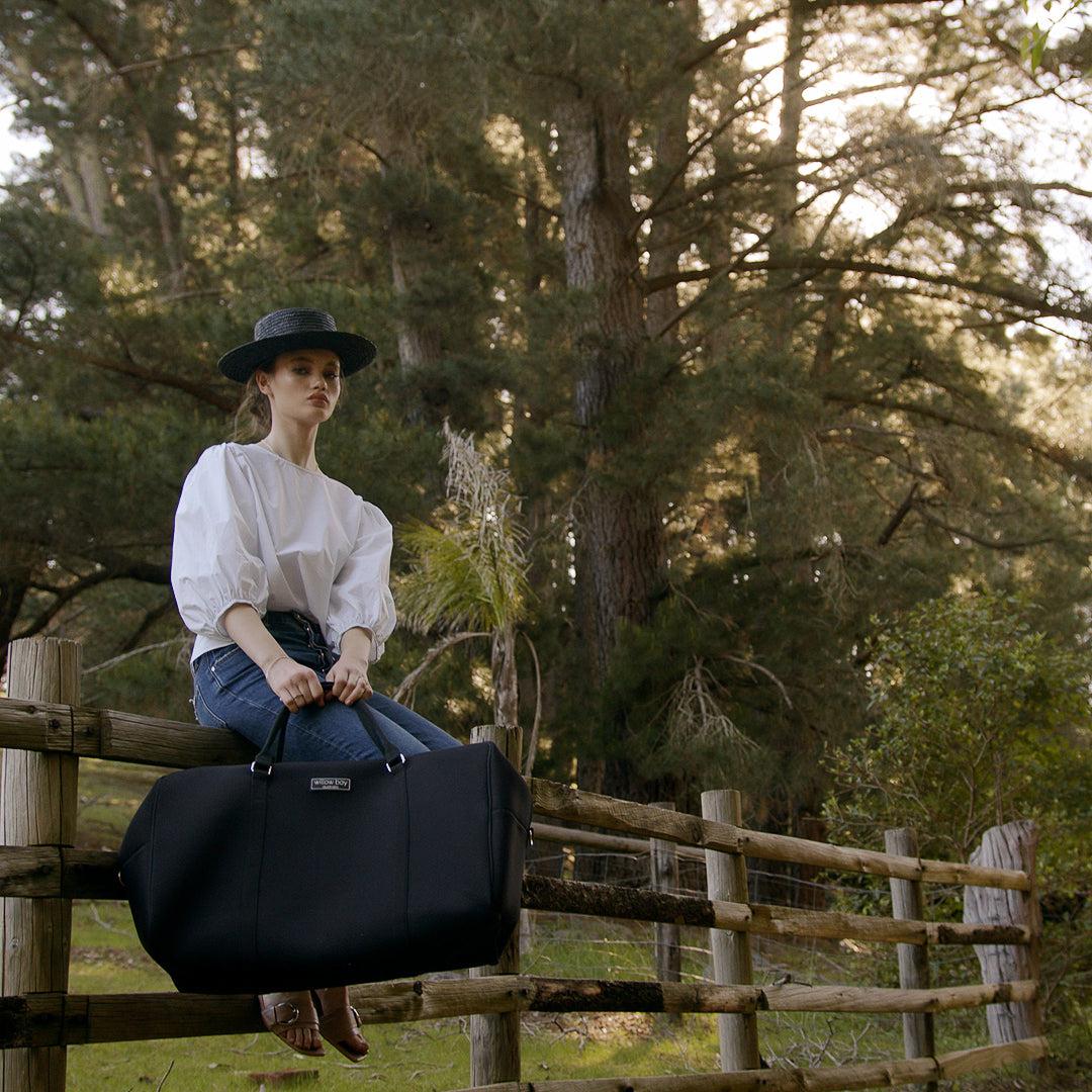 WEEKENDER Neoprene Bag - BLACK-neoprene bag-travel bag-overnight stay-getaway-sports bag-washable travel bag-Willow Bay Australia