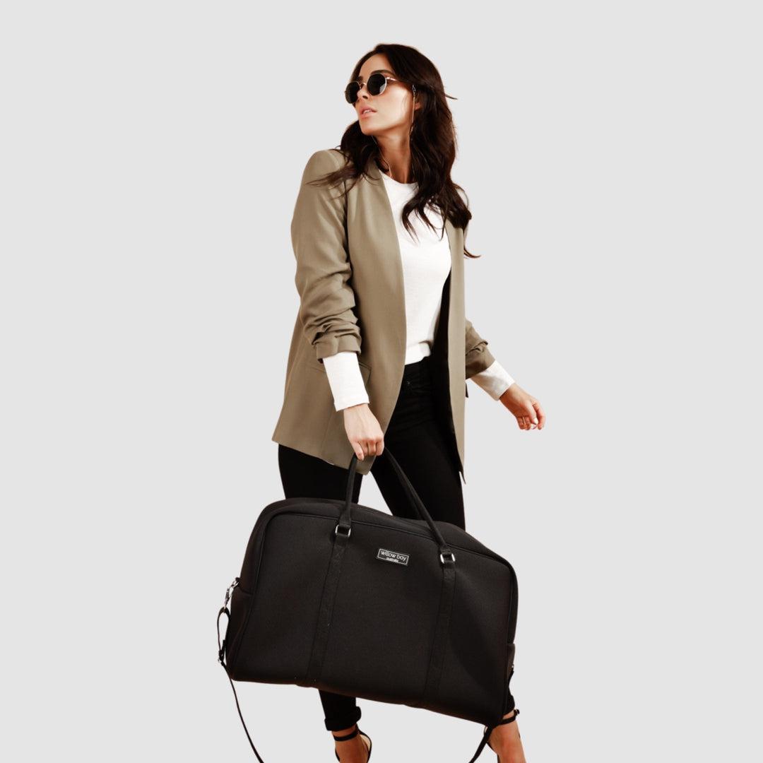 WEEKENDER Neoprene Bag - BLACK-neoprene bag-travel bag-overnight stay-getaway-sports bag-washable travel bag-Willow Bay Australia