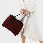 DAYDREAMER Neoprene Tote Bag with Closure - BURGUNDY