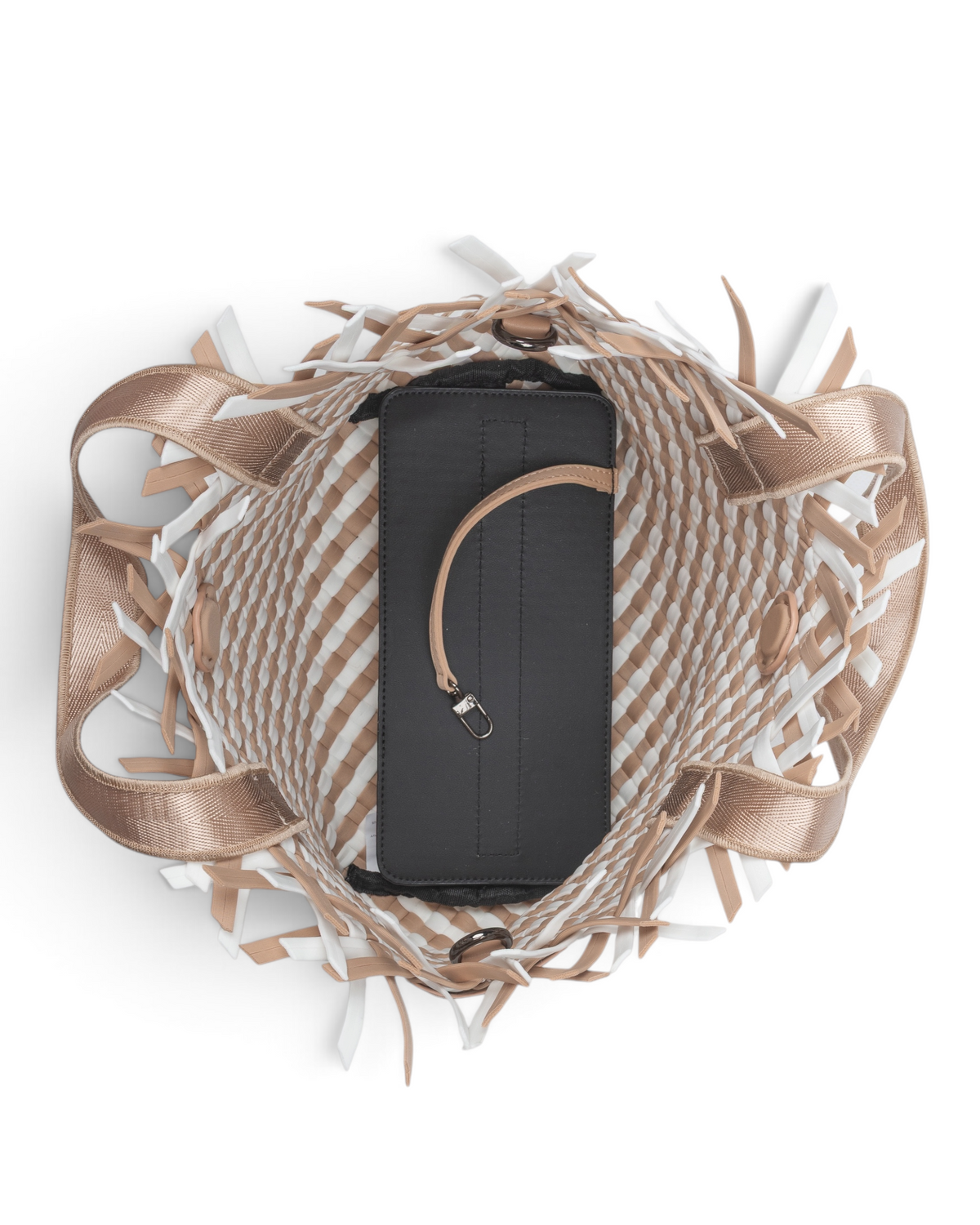 Woven Wanderer Crossbody Tote Bag - Beige & White