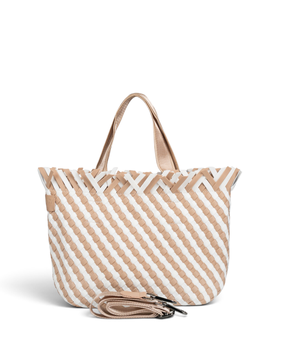 Woven Wanderer Crossbody Tote Bag - Beige & White