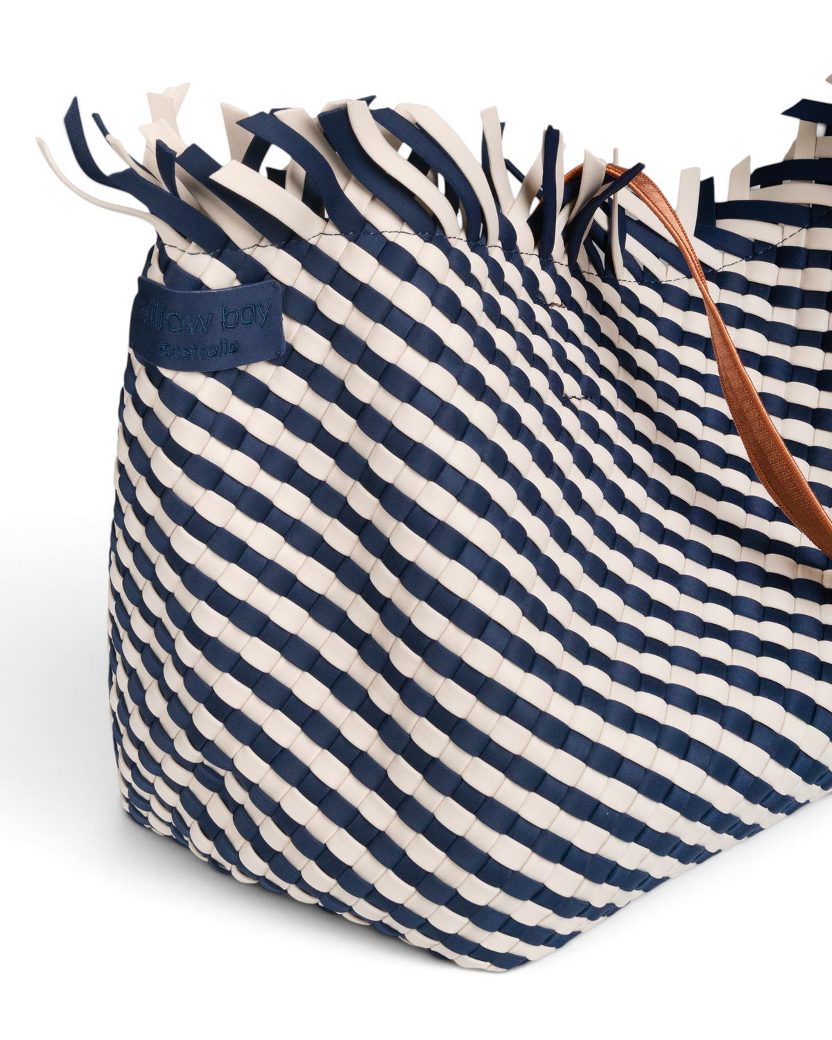 Woven Wanderer Large Tote Bag - Navy & White