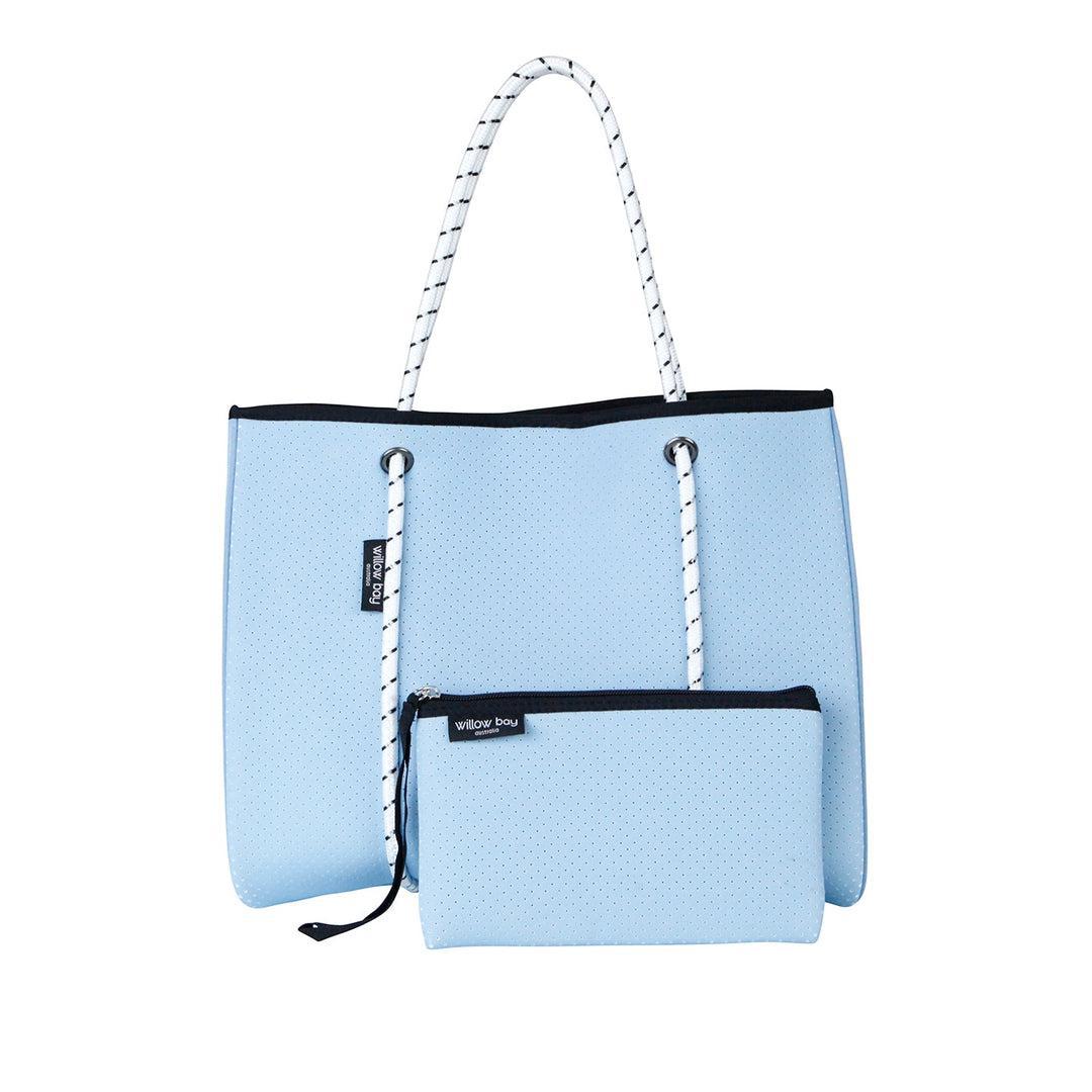 DAYDREAMER Neoprene Tote Bag with Closure - SKY BLUE-neoprene bag-shopping bag-handbag-travel bag-washable-vegan bag-Willow Bay Australia