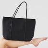 BOUTIQUE Neoprene Tote Bag With Zip - BLACK DENIM