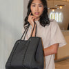 DAYDREAMER Neoprene Tote Bag With Closure - BLACK DENIM-Tote Bag-Willow Bay Australia