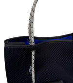 DAYDREAMER Neoprene Tote Bag With Closure - Black with Navy interior (off white rope with black fleck)