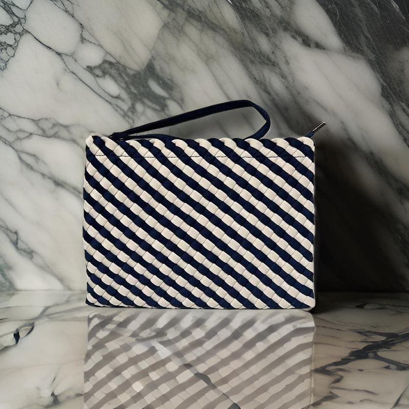 Woven Wanderer Clutch Bag - Navy/White