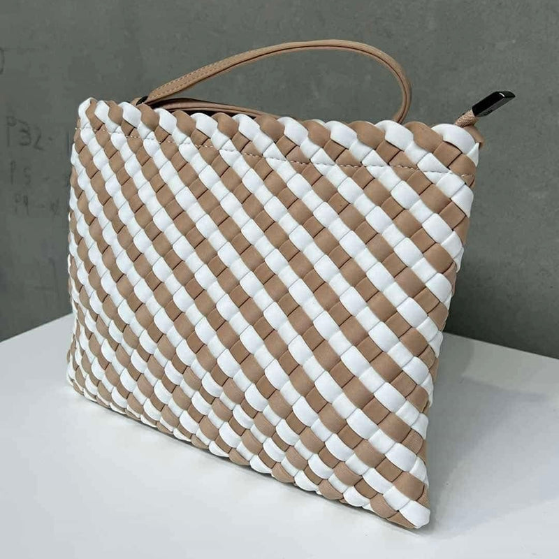 Woven Wanderer Clutch Bag - Beige/White