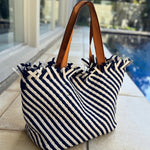 Woven Wanderer Large Tote Bag - Navy/White-Willow Bay Australia