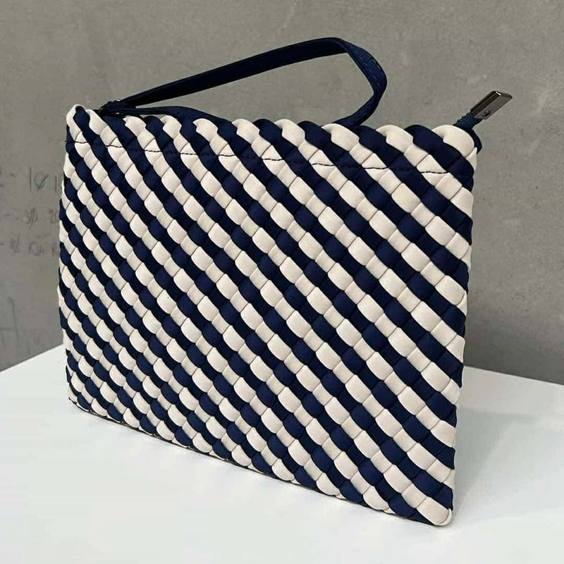 Woven Wanderer Clutch Bag - Navy/White