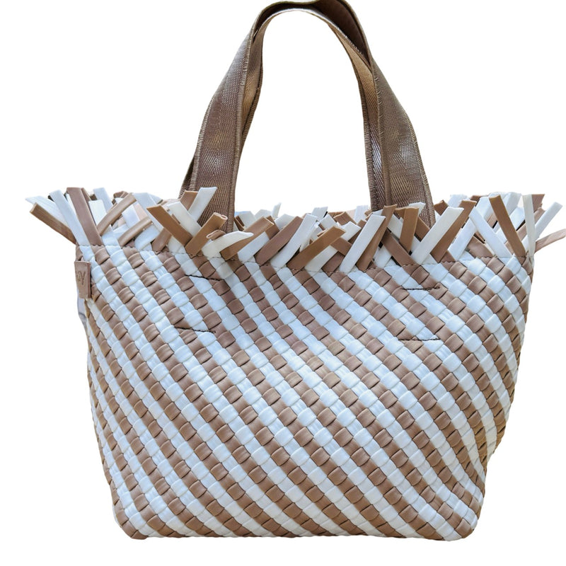 Woven Wanderer Crossbody Tote Bag - Beige/White-Willow Bay Australia